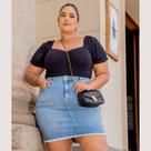 Mini Saia Jeans Plus Size, Com Elastano, Até 52