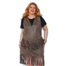 Mini Saia Suede Plus Size Adarito Franja Laser Cintura Média com Zíper na Lateral