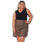 Mini Saia Suede Plus Size Adarito Laser Curvado Cintura Média com Zíper na Lateral