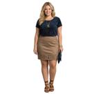Mini Saia Suede Plus Size com Ilhós na Barra Zíper Lateral, Estilosa e Confortável
