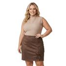 Mini Saia Suede Plus Size com Recorte Frontal e Ilhós Estilo Moderno Mini Saia Suede Plus Size com Recorte Frontal e Ilhós Estilo Moderno