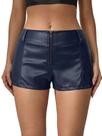 Mini shorts femininos Y2k com zíper de cintura baixa, couro PU, azul escuro