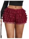 Mini shorts SOLY HUX femininos plus size Y2k, renda, babados, bordô