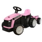 Mini trator eletrico infantil com reboque rosa - importway