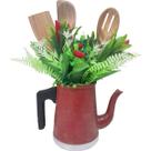 Mini Vaso Alumínio Regador Com Arranja Artificial Vermelho