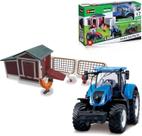 Miniatura bburago new holland t7.315 hd com cenário: aventura na fazenda