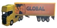 miniatura carreta baú/container amarelo Scania R 730 6x4