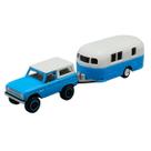 Miniatura Carro Ford Bronco 1966 com Trailer camper 1/64 Maisto 15368