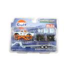 Miniatura greenlight collectibles gulf 1972 gulf chevrolet k10 monster truck with gooseneck trailer and tires 51432