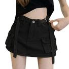 Minissaia cargo feminina de cintura baixa Bodycon preta tamanho L
