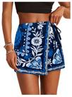 Minissaia floral Skorts SweatyRocks Boho para mulheres azul Minissaia floral Skorts SweatyRocks Boho para mulheres azul