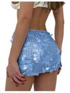 Minissaias femininas Floerns Shiny Sequin Low Rise Blue