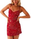Minivestido calbático com lantejoulas brilhantes, strass, frisado, vermelho Minivestido calbático com lantejoulas brilhantes, strass, frisado, vermelho