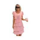 Minivestido feminino casual multicamadas de cor sólida com gola redonda e manga curta