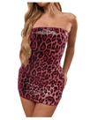 Minivestido feminino Floerns Cheetah Sequin vermelho sem alças