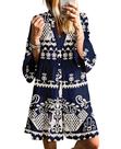 Minivestido feminino SELINK, manga comprida, decote em V, estampa tribal