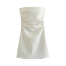 Minivestido Feminino Sem Alças - Plissado, Zíper Traseiro, Cor Sólida