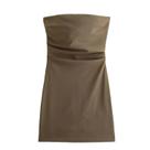 Minivestido Feminino Sem Alças - Plissado, Zíper Traseiro, Cor Sólida