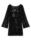 Minivestido HOCANDY Sparkly Sparkly Sequin, manga comprida, sem encosto, preto