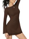 Minivestido Milumia Boat Neck Mesh, manga comprida em forma de sino, Y2k 2026
