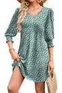 Minivestido WIHOLL 2025 com decote em V, manga 3/4, solto, verde, 2GG Minivestido WIHOLL 2025 com decote em V, manga 3/4, solto, verde, 2GG