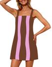 Minivestido Yidarer Summer Color Block Casual com bolsos marrons