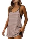 Minivestido Zhiyouni Summer Athletic com decote em V listrado marrom feminino Minivestido Zhiyouni Summer Athletic com decote em V listrado marrom feminino