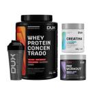 Mix Hipertrofia Whey Concentrado 20g Proteina + Creatina + Pre Workout + Coqueteleira Dux