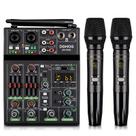 Mixer de Áudio Profissional 4 Canais com 2 Microfones Sem Fio - Bluetooth, USB, 48V Phantom Power
