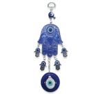 Móbile Mão Hamsá Com Olho Grego Azul Proteção Família 20cm