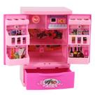 Mobiliário de casa de bonecas em miniatura, refrigerador rosa, escala 1/12