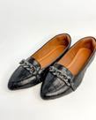Mocassim Bico Fino Feminino Croco Corrente Total Confort Cor:PretoTamanho:37