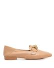 Mocassim Constance Nude Couro Bridão Bico Quadrado com Detalhe em Metal