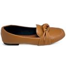 Mocassim Feminino Caramelo Bico Quadrado Detalhe em Nó