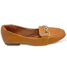 Mocassim Feminino Caramelo Comfort Bico Quadrado Detalhe Elos Dourados