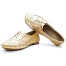 Mocassim Feminino Oxford Couro Metalizado Costura Manual Cadarço Sola Borracha