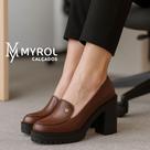 Mocassim Feminino Oxford Salto Alto Com Metal Café