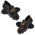 Mocassim Feminino Sapato Oxford Sola Tratorada Plataforma Blogueira Preto e Marrom Metal