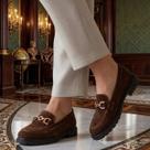 Mocassim Feminino Tratorado Camurça Sapato Oxford Sapatilha Confortável Mocassim Feminino Tratorado Camurça Sapato Oxford Sapatilha Confortável