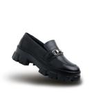 Mocassim Feminno Tratorado Loafer Slip-On Plataforma Blogueira Metal Bico Redondo Conforto