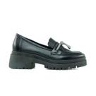 Mocassim Preto Couro com Tira Strass Lolla Day