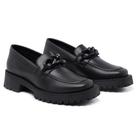 Mocassim Sapato Feminino Plataforma Oxford Fivela Trançada Preto