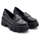 Mocassim Tratorado Feminino Preto Com Corrente Confort