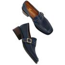 Mocassins femininos MOOMMO azuis com salto bloco grosso e bico quadrado 5 cm