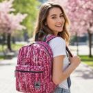 Mochila Abstrata- Rosa & Off White- 34x27x12cm