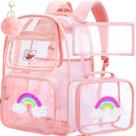 Mochila AGSDON 3PCS Transparente Arcoíris para Niñas Rosa en PVC
