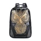 Mochila AIBAG 3D Owl Head para mulheres em couro PU dourado