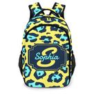 Mochila Anneunique com estampa de leopardo azul amarela impermeável Mochila Anneunique com estampa de leopardo azul amarela impermeável