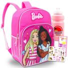 Mochila Barbie 16" com garrafa de água e tatuagens para meninas
