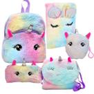 Mochila Bolsas Estojo Caderno Kit Escolar Pelúcia Unicórnio